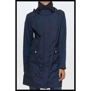 Cole Haan Signature Travel Packable Rain Hooded Zipper Jacket Coat Blue Small
